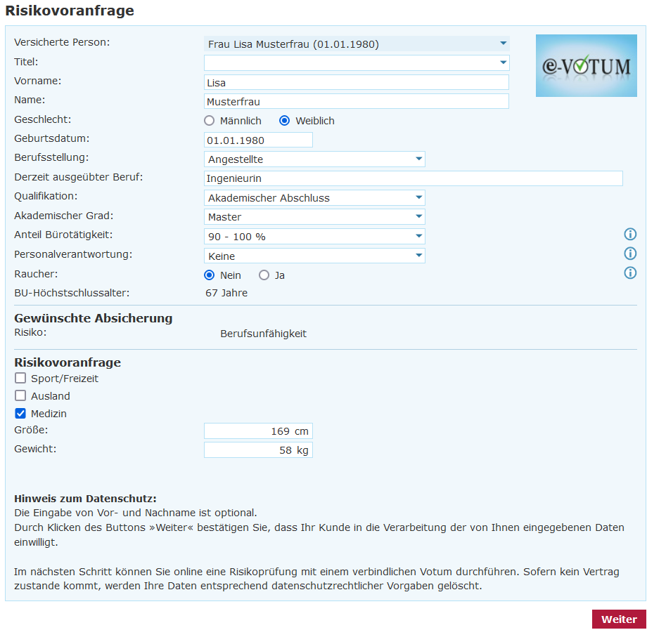 Risikovoranfrage-Berufsunfaehigkeitsversicherung-finanznet